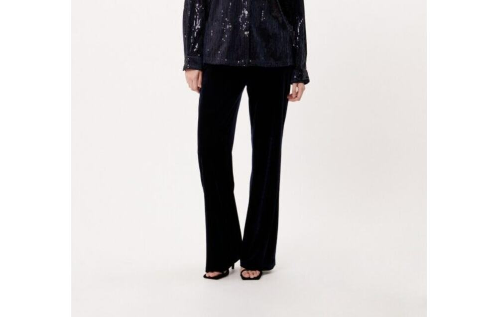 FRNCH Paris Terry Velvet Wide Leg Pants Navy Blue Size L NWT